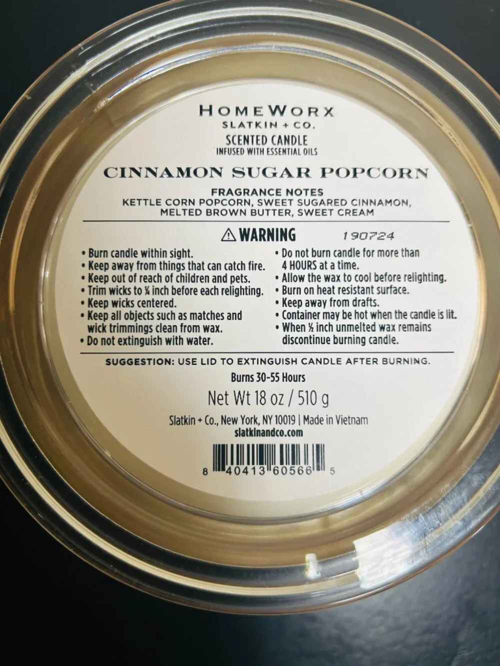 HomeWorx by Slatkin Cinnamon Sugar Popcorn 4-Wick 18oz Candle NEW